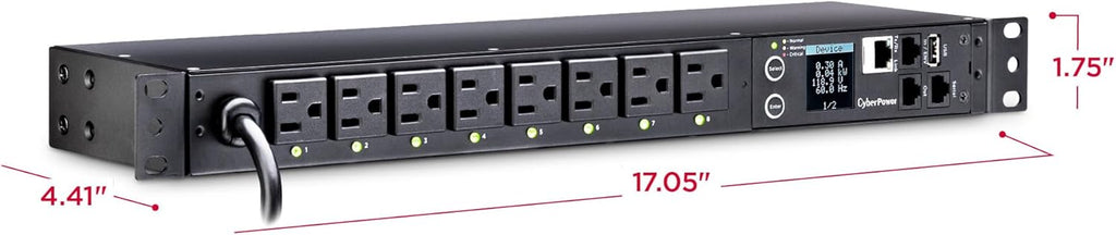 CyberPower PDU41001 Switched PDU, 100-120V/15A (Derated to 12A), 8 Outlets, 1U Rackmount