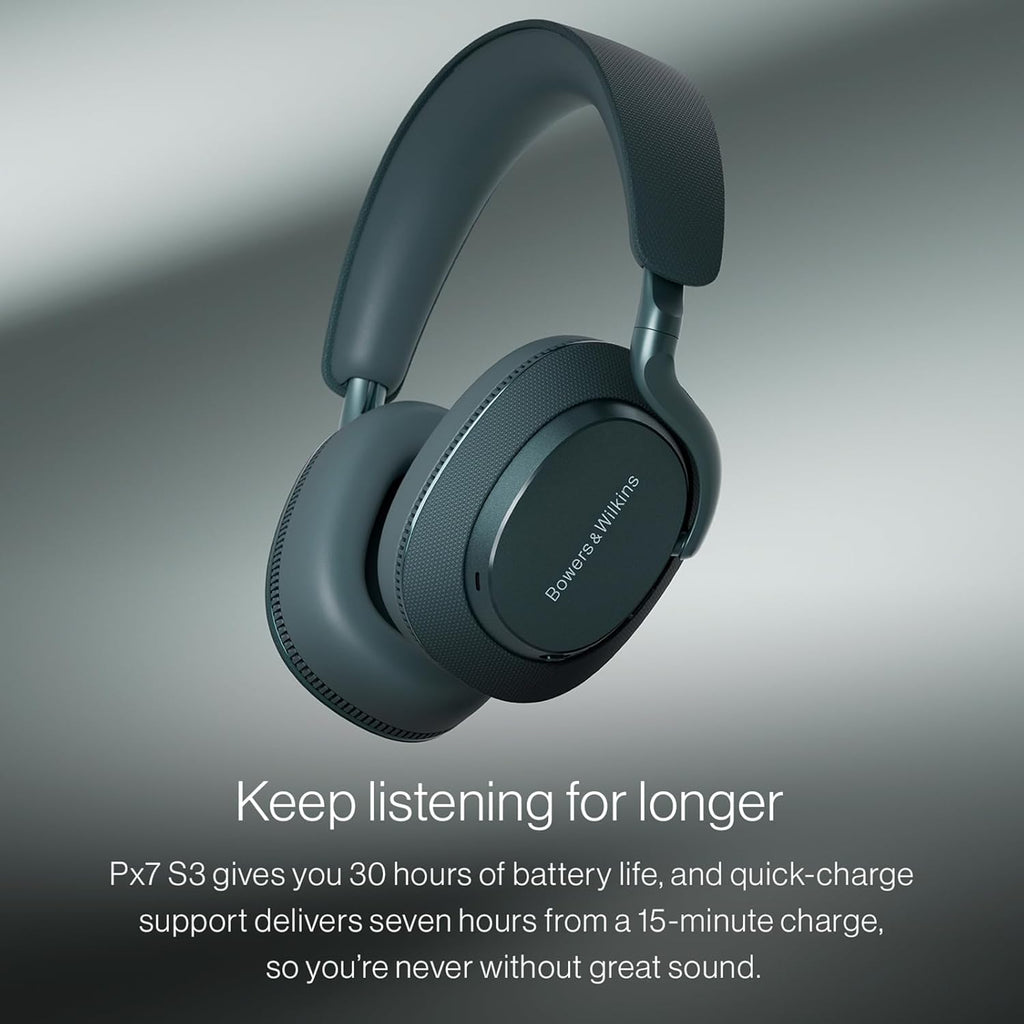Bowers & Wilkins Px7 S3 Over-Ear Headphones, High-Resolution Sound, Comfortable Fit, Bluetooth, Active Noise Cancelling & Transparency Mode, 30-Hour Playtime, Quick Charge Support, Frost Blue