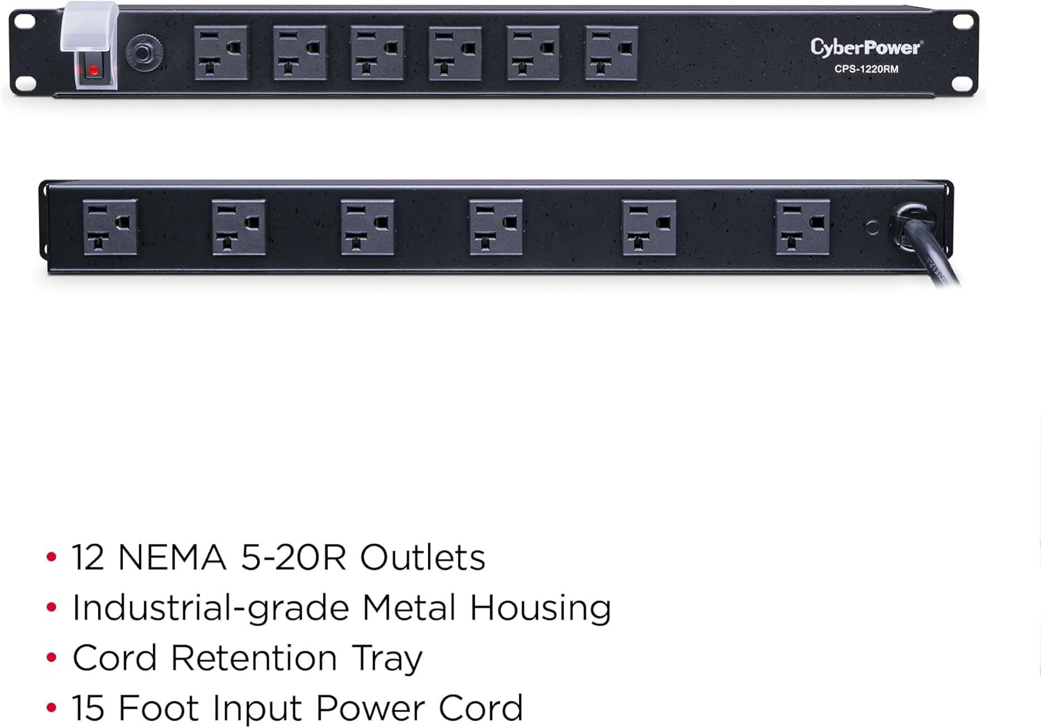 CyberPower CPS1220RM Basic PDU, 100-125V/20A, 12 Outlets, 15ft Power Cord, 1U Rackmount