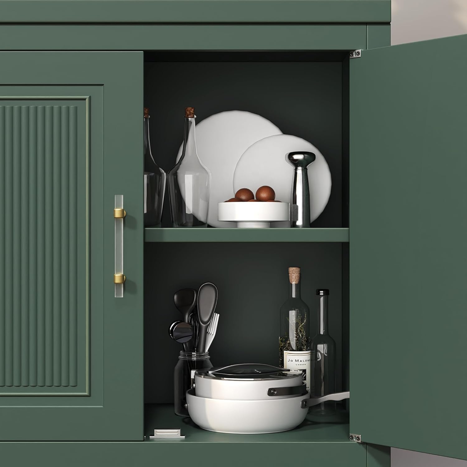 Jocoevol 55" Buffet Cabinet with Storage, Modern Fluted Door Design Sideboard Buffet Cabinet with Adjustable Shelf, Coffee Bar Station for Kitchen, Dining Room, Green