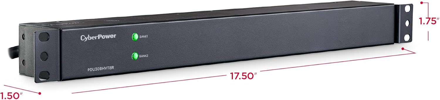 CyberPower PDU30BHVT8R Basic PDU, 208-230V/30A (Derated to 24A), 8 Outlets, 10ft Power Cord, 1U Rackmount