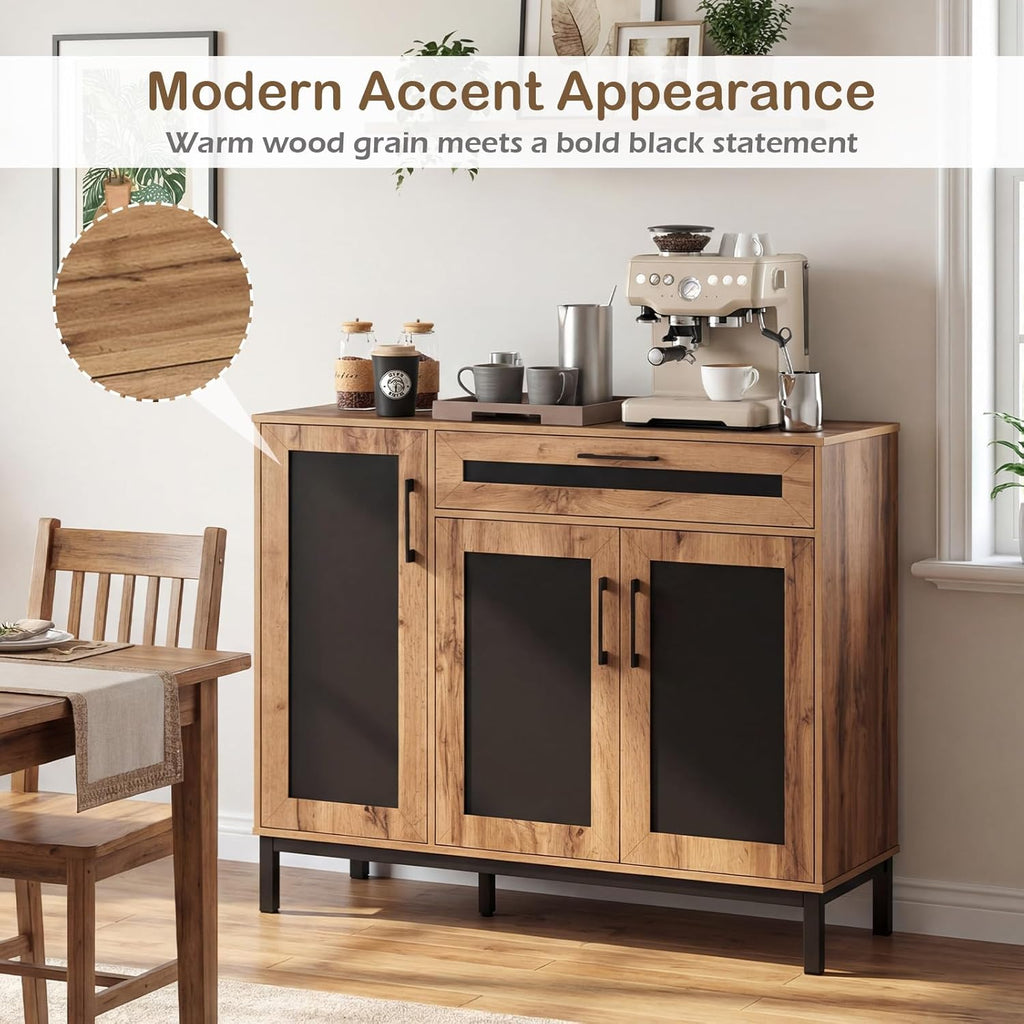 Giantex 48" Buffet Cabinet with Storage, 3-Door Large Farmhouse Sideboard with Drawer, Removable Shelves, Accent Buffet Table for Entryway Coffee Bar, Kitchen, Entryway, Living Room