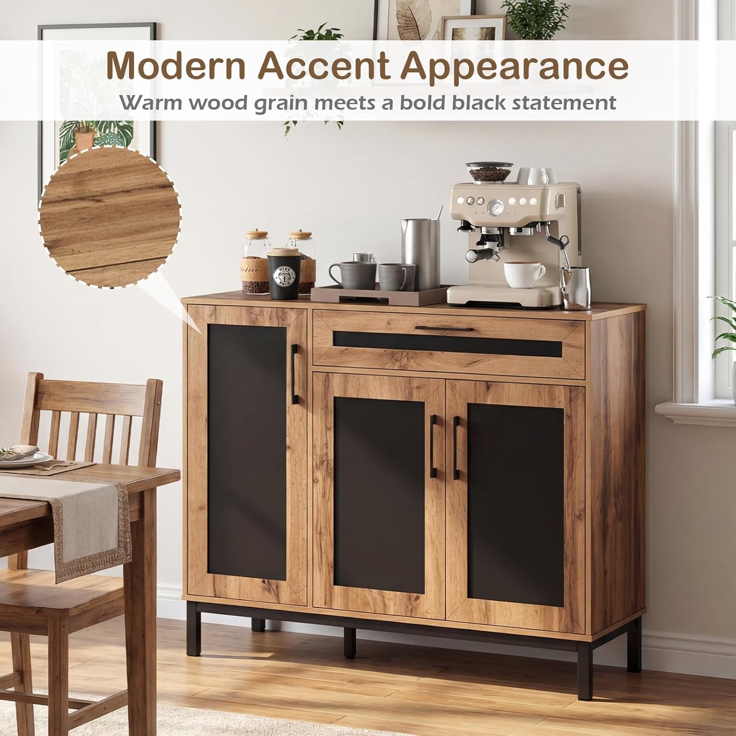 Giantex 48" Buffet Cabinet with Storage, 3-Door Large Farmhouse Sideboard with Drawer, Removable Shelves, Accent Buffet Table for Entryway Coffee Bar, Kitchen, Entryway, Living Room