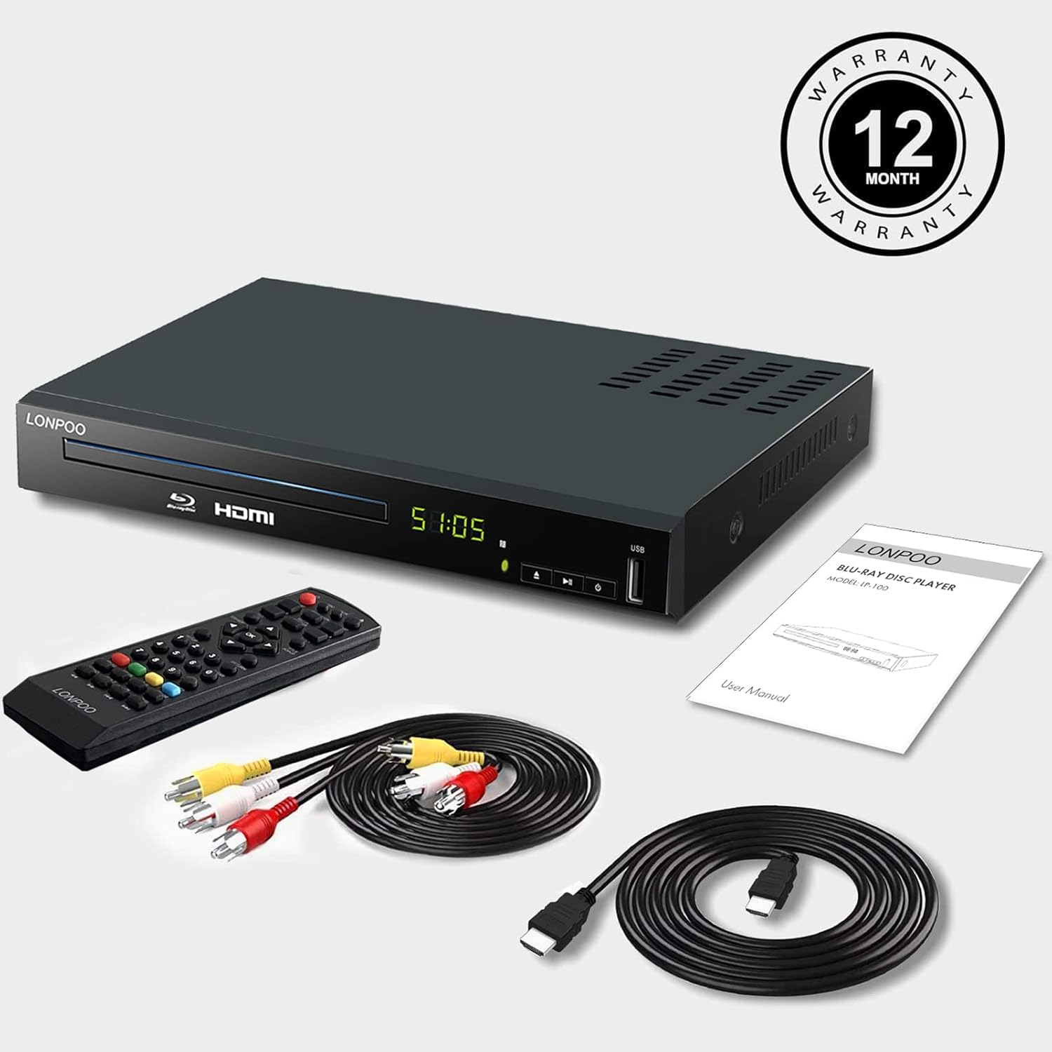 Blu Ray DVD Player,Full HD Blu-ray Disc Player CD Players with Easy Hook Up and User Friendly, 1080P Home Theater DVD Player with HDMI Output, Support HDD and USB Playback