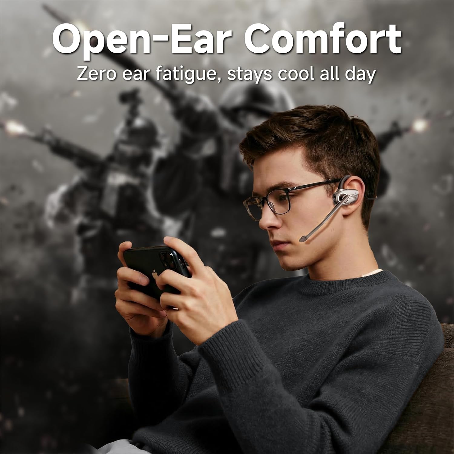 Open Ear Gaming Headphones, Dual-Mode Wireless, BT6.0/2.4GHz, Ultra-Low Latency for Daily, Workout & Gaming, Detachable Mic, 20H Battery, Fast Charge, for PS5/PS4/Switch/PC/Mobile – Black
