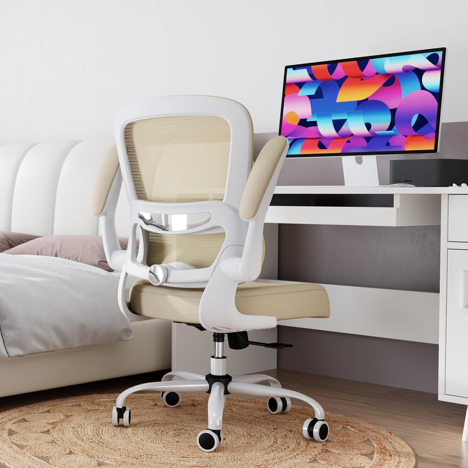 TRALT Office Chair Ergonomic Desk Chair, 330 LBS Home Mesh Office Desk Chairs with Wheels, Comfortable Gaming Chair, High Back Office Chair for Long Hours (Beige)
