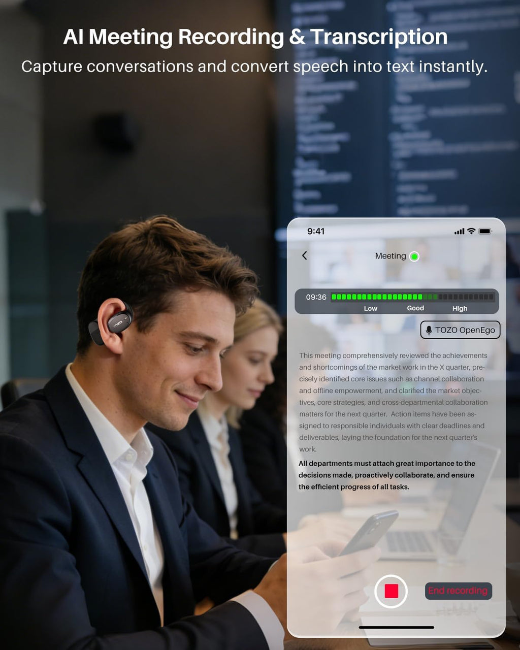 TOZO Real-Time AI Translation Earbuds, 80H Playtime Translator Ear Buds, Digital Display, AI Clear Calls, Comfortable Wear Open Ear Earbuds, AI Bluetooth Headphone for Travel Meeting Learning, Black