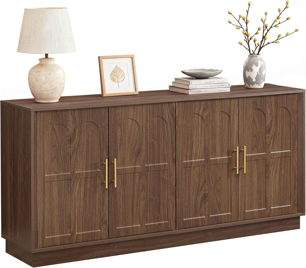 66.5" Sideboard Buffet Cabinet with Storage, Modern Credenza with Arched Doors, Large Wood Accent Cabinet for Living Room Entryway (Walnut)