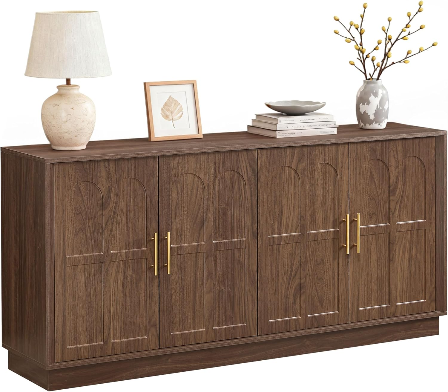 66.5" Sideboard Buffet Cabinet with Storage, Modern Credenza with Arched Doors, Large Wood Accent Cabinet for Living Room Entryway (Walnut)