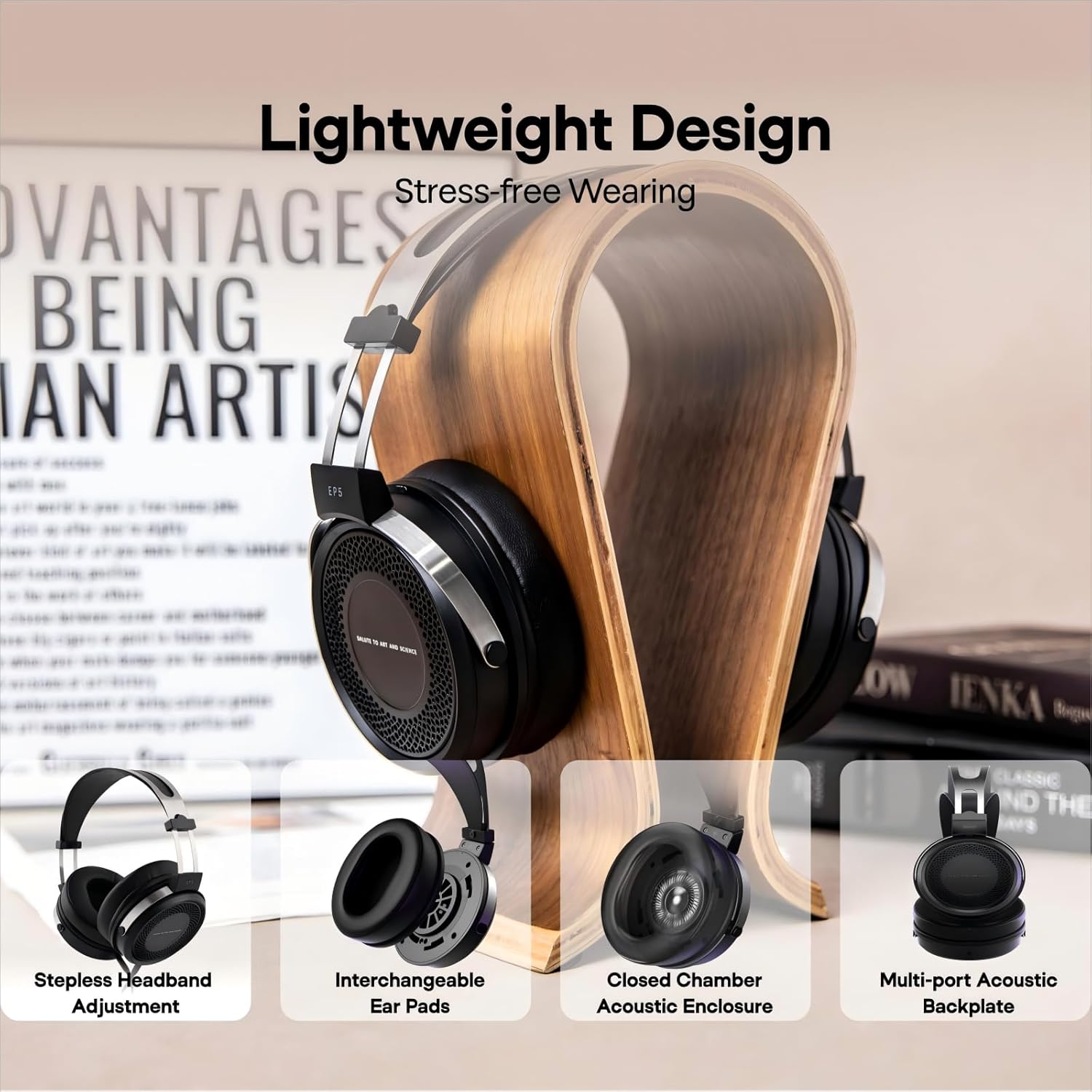 Linsoul SIMGOT EP5 Over-Ear Headphones, 50mm Ultra-Magnetic Drivers, Innovative Closed-Back HiFi Monitor, Dual 3.5mm TRS Detachable Cable, Lightweight Gaming Wired Headset for PC/Mobile