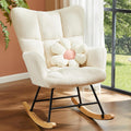 DUMOS Rocking Chair with High Backrest, Nursery Teddy Upholstered Indoor Reading Glider Chair with Comfy Seat, Glider Rocker for Bedroom, Living Room, Office, Beige