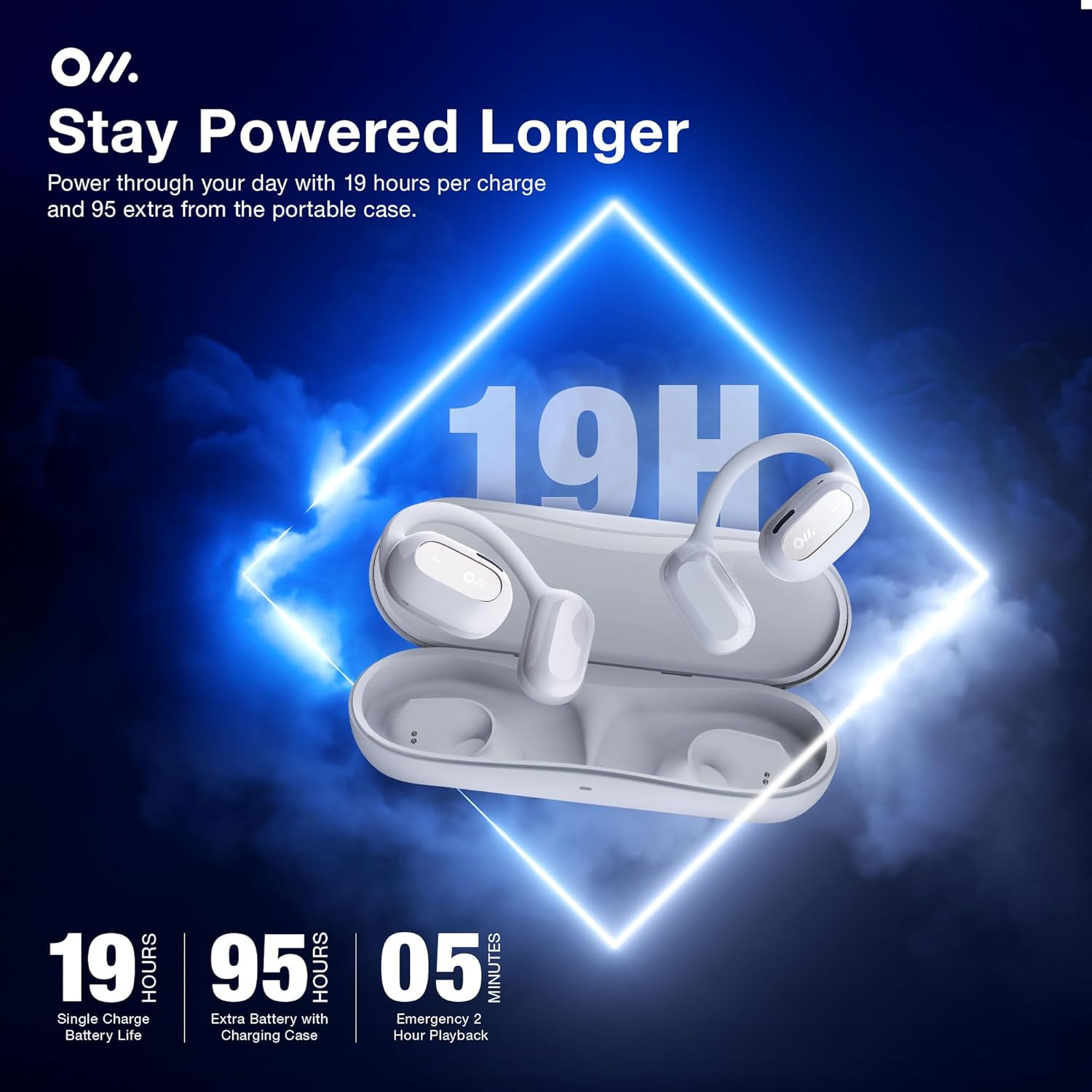 Oladance OWS2 Open Ear Wireless Headphones, Memory Titanium Frame, Virtual Bass 2.0, 16.5mm Drivers, 19H Battery, IPX4 Waterproof, Touch Controls, Bluetooth 5.3, Multi-Point Pairing (White)