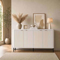 Fatmok 65" Buffet Cabinet with Storage, Fluted Credenza Sideboard with 4 Doors & Adjustable Shelves, Large Coffee Bar Console Table for Dining Room, Living Room, Entryway, White