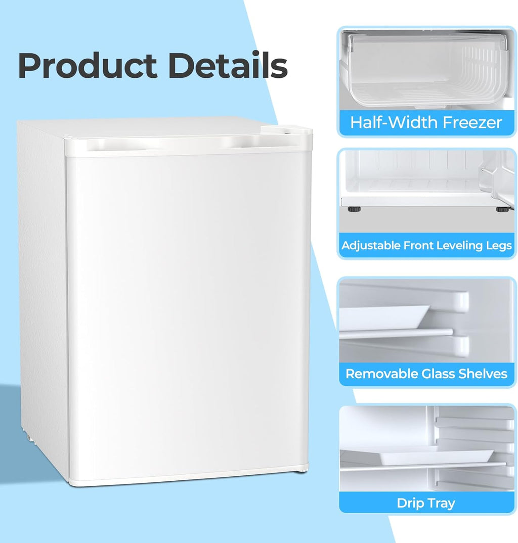 Antarctic Star 2.56 Cu.Ft. Mini Fridge with Freezer, Small Refrigerators with Adjustable Thermostat, Low Noise, Energy Saving, Compact Refrigerators for College Dorm, Office, Bedroom, Apartment, White