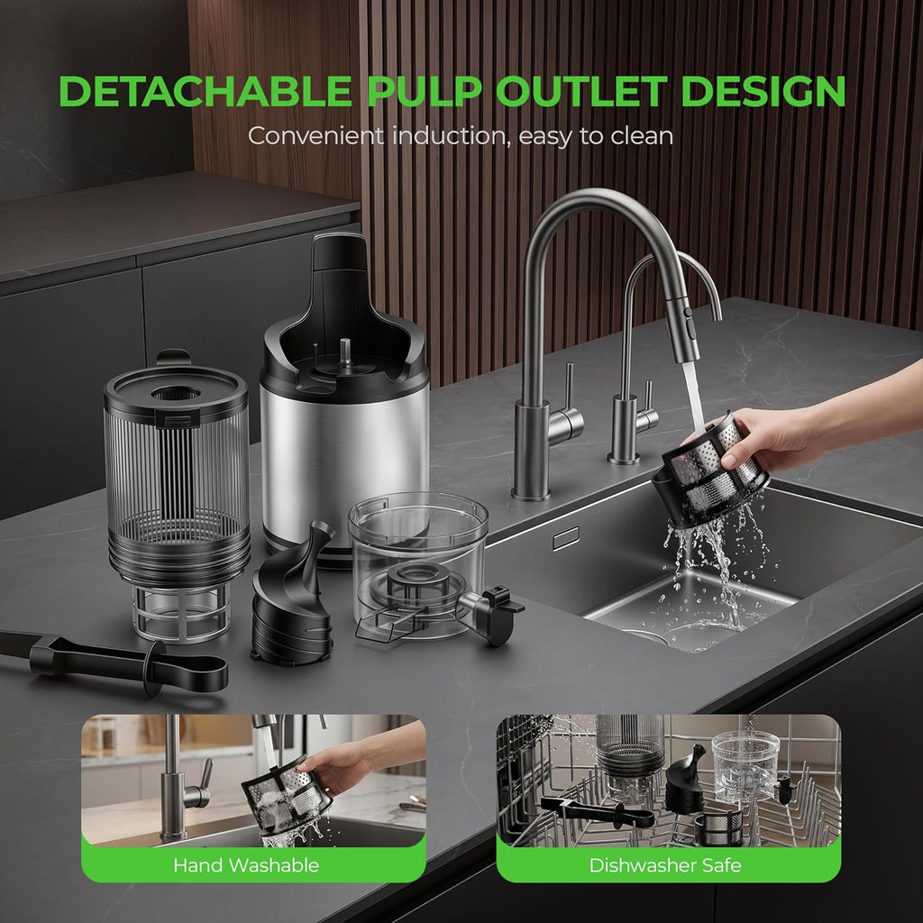 Juicer Machines, Cold Press Juicer with Wide Feed Chute, 3-in-1 Slow Masticating Juicer, Juice, Nut Milk & Sorbet Maker, BPA-Free, High Juice Yield for Whole Fruits & Vegetables Easy to Clean