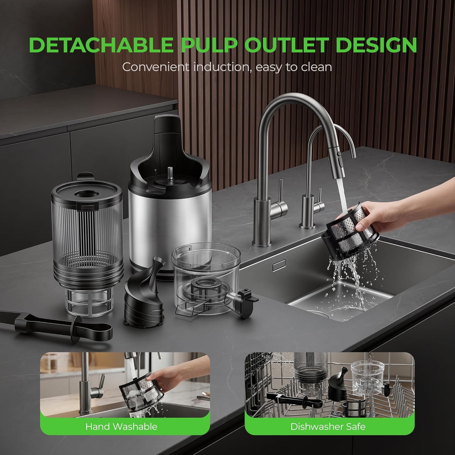 Juicer Machines, Cold Press Juicer with Wide Feed Chute, 3-in-1 Slow Masticating Juicer, Juice, Nut Milk & Sorbet Maker, BPA-Free, High Juice Yield for Whole Fruits & Vegetables Easy to Clean