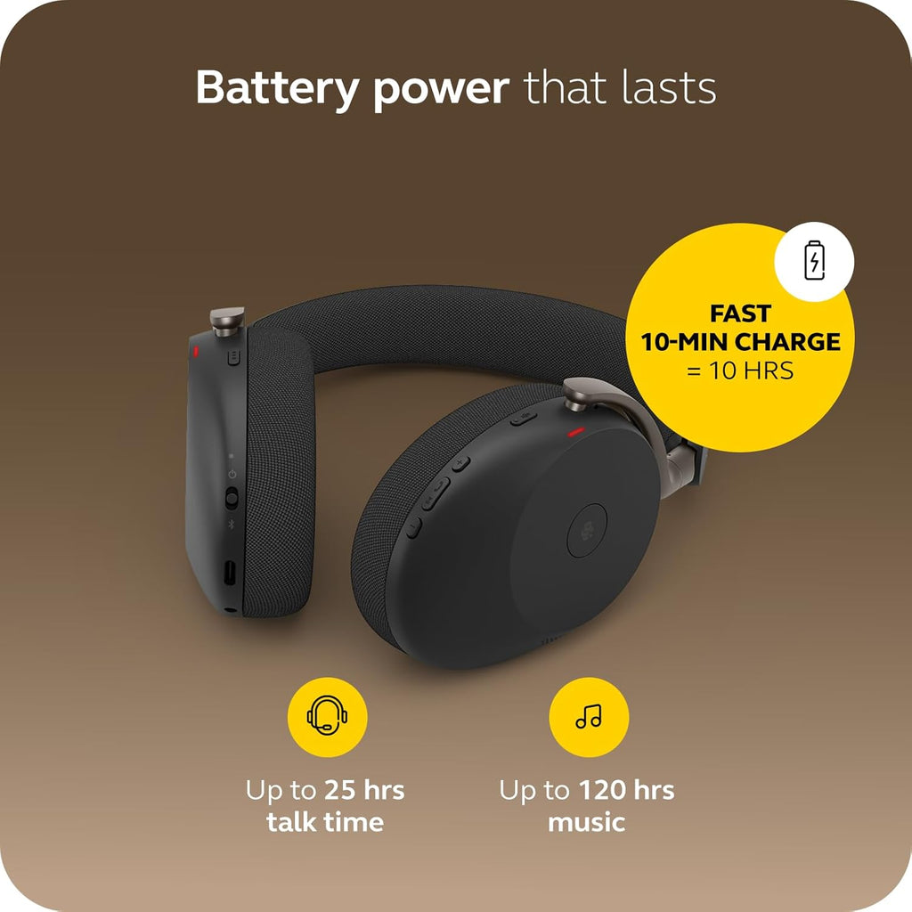 Jabra Evolve3 85 Over-Ear Wireless Bluetooth Headset with Microphone for Work, USB-C, AI Voice Call Technology, Adaptive Active Noise Cancellation, 25-Hour Battery, Works with Meeting Apps, Black