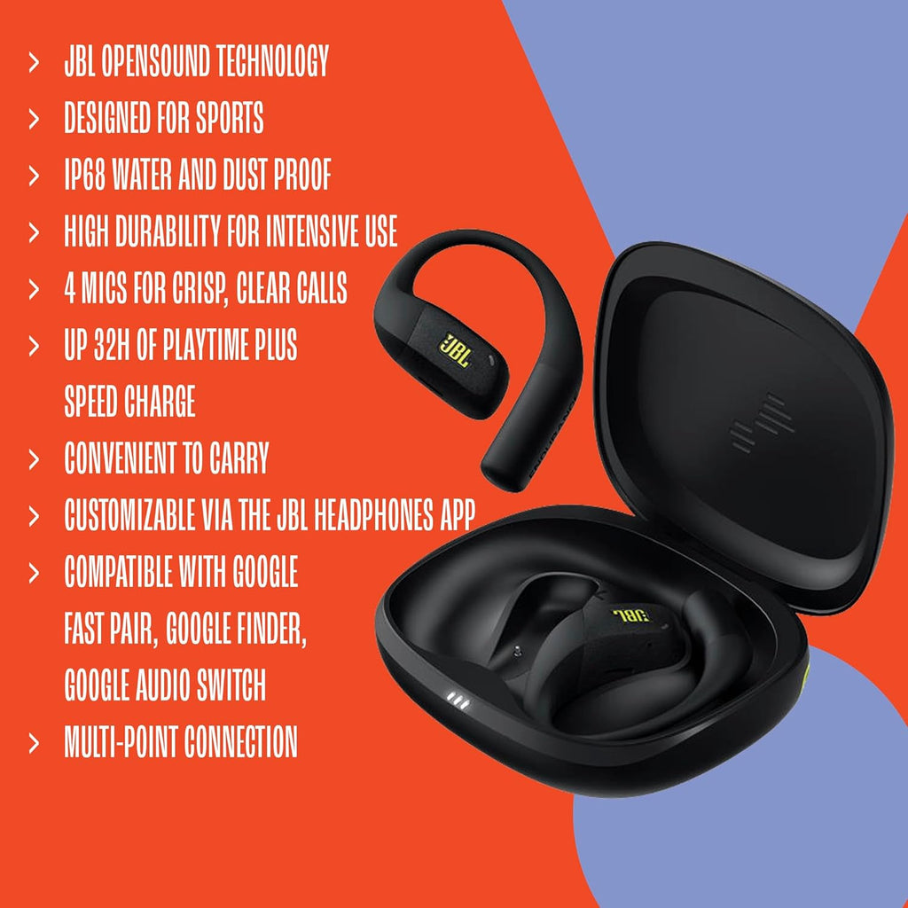 JBL Endurance Zone - True Wireless Open-Ear Sport Headphones with 4 mics for Crisp, Clear Calls, Water & dust Proof (IP68), and Up to 32 Hours of Playtime, Plus Speed Charge (Black/Grey)