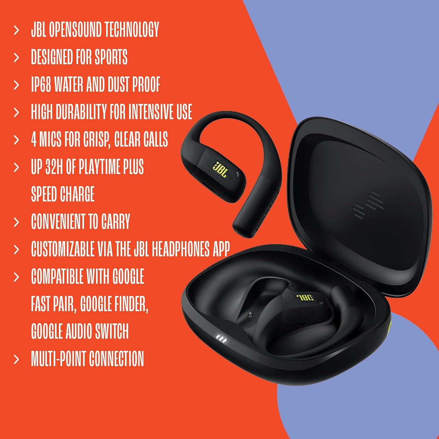 JBL Endurance Zone - True Wireless Open-Ear Sport Headphones with 4 mics for Crisp, Clear Calls, Water & dust Proof (IP68), and Up to 32 Hours of Playtime, Plus Speed Charge (Black/Grey)