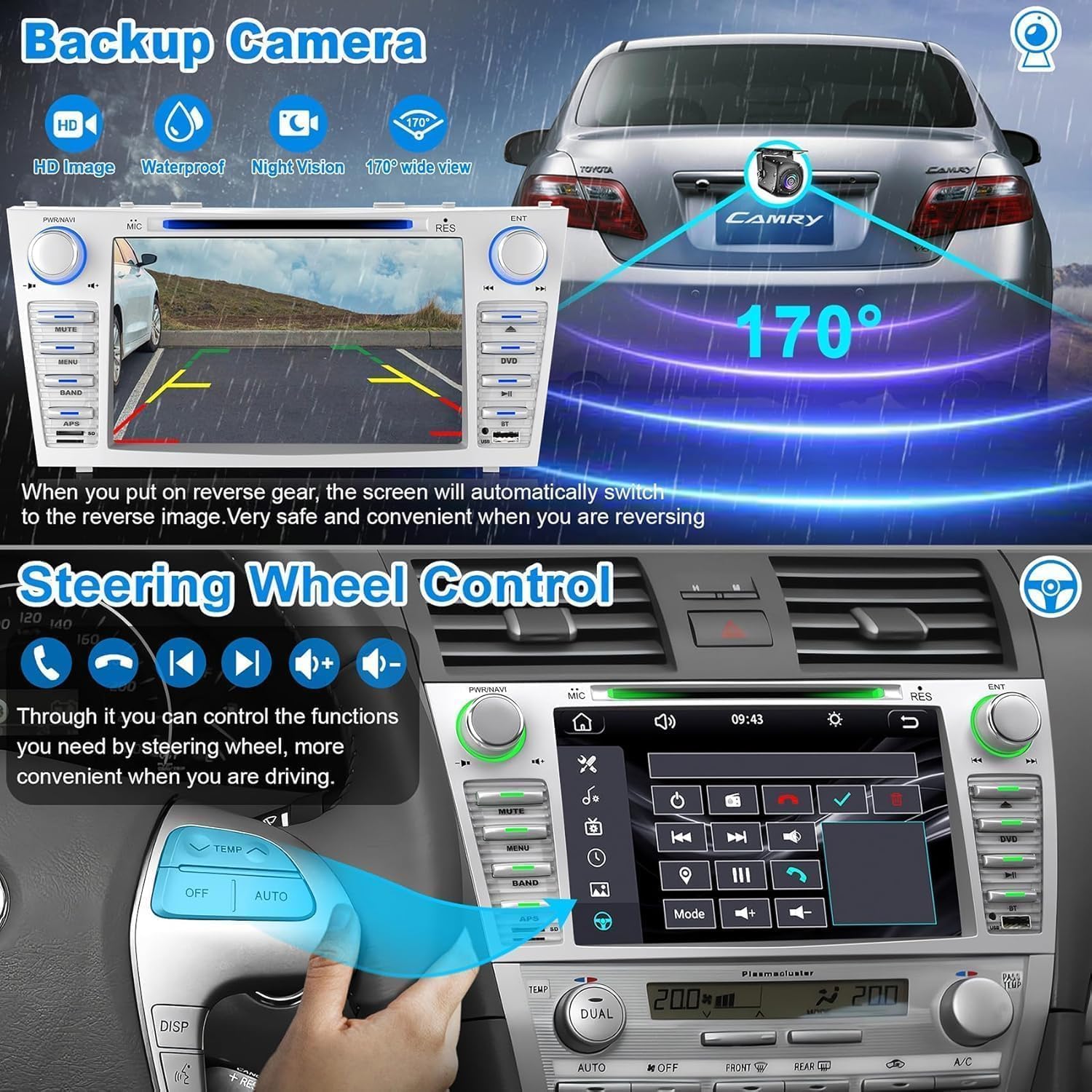 8-Inch Touch Screen Car Stereo with CD/DVD Player for Toyota Camry 2006-2011(Without J-B-L Sound System), Support Bluetooth 5.2, CarPlay/Android Auto, Backup Camera, FM/AM Radio, AUX Input.