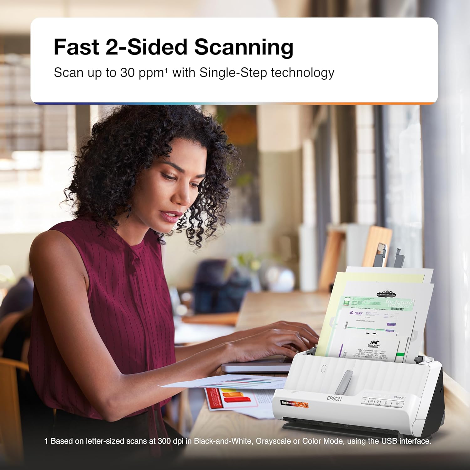 Epson RapidReceipt RR-400W Wireless Compact Desktop Color 2-Sided Receipt & Document Scanner with ScanSmart AI PRO Receipt Management & PDF Software & 20-Page Auto Document Feeder (Renewed)