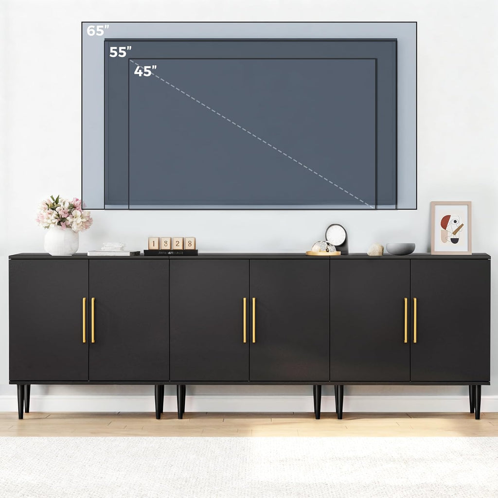 Vrullu Modern Storage Cabinet, Free Standing Buffet Cabinet, Black Sideboard and Buffet Storage, Wood Accent Furniture for Living Room, Hallway, Entryway, Dining Room (1, Black)