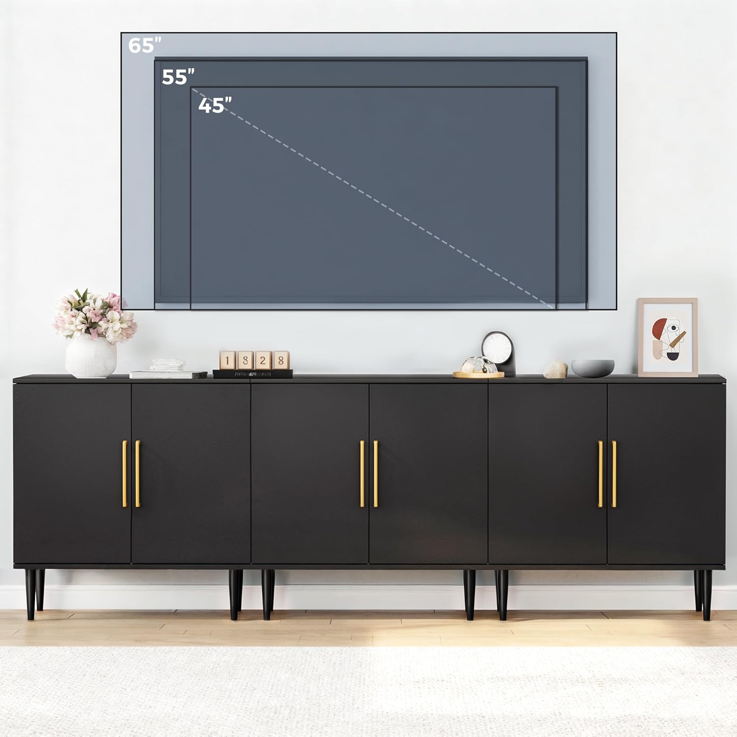 Vrullu Modern Storage Cabinet, Free Standing Buffet Cabinet, Black Sideboard and Buffet Storage, Wood Accent Furniture for Living Room, Hallway, Entryway, Dining Room (1, Black)
