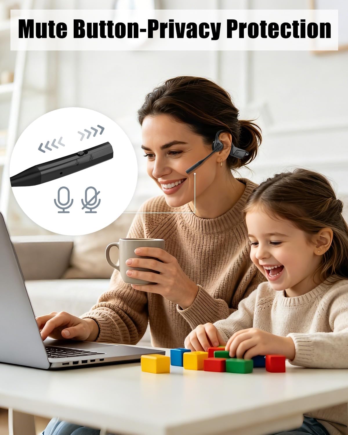 Open Ear Headphones with Mic, Bluetooth 5.1 Headset, USB A&C Dongle, Lightweight Design, ENC Noise Canceling, Mute Button, AptX-LL Wireless Headset for Online Teaching/Meeting/Call Center/Gaming