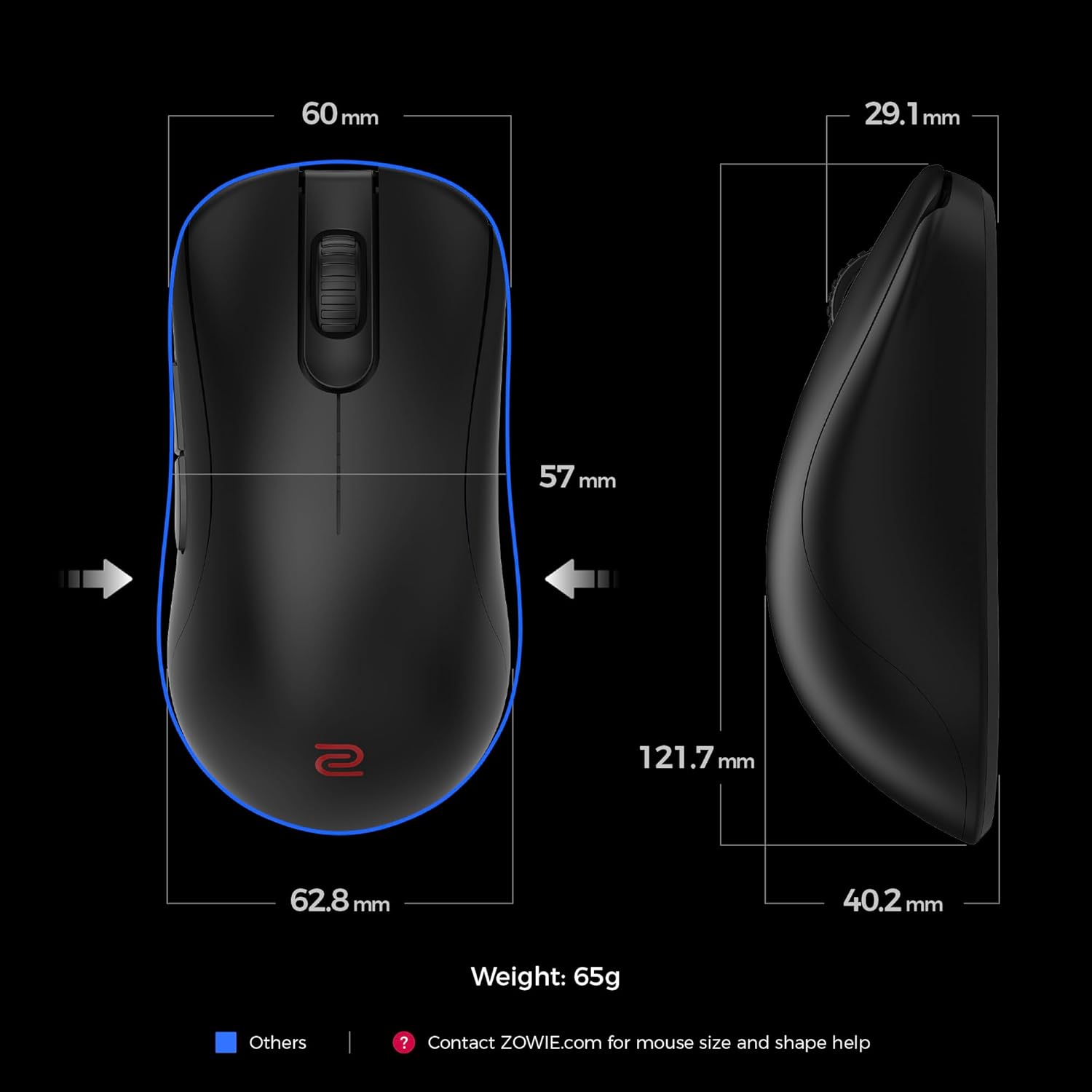 BenQ Zowie ZA13-DW 4K Wireless Mouse for Esports, Sports Science, 4K Enhanced Receiver, 65g, Symmetrical, Driverless, 3950 Sensor, 4K Polling Rate
