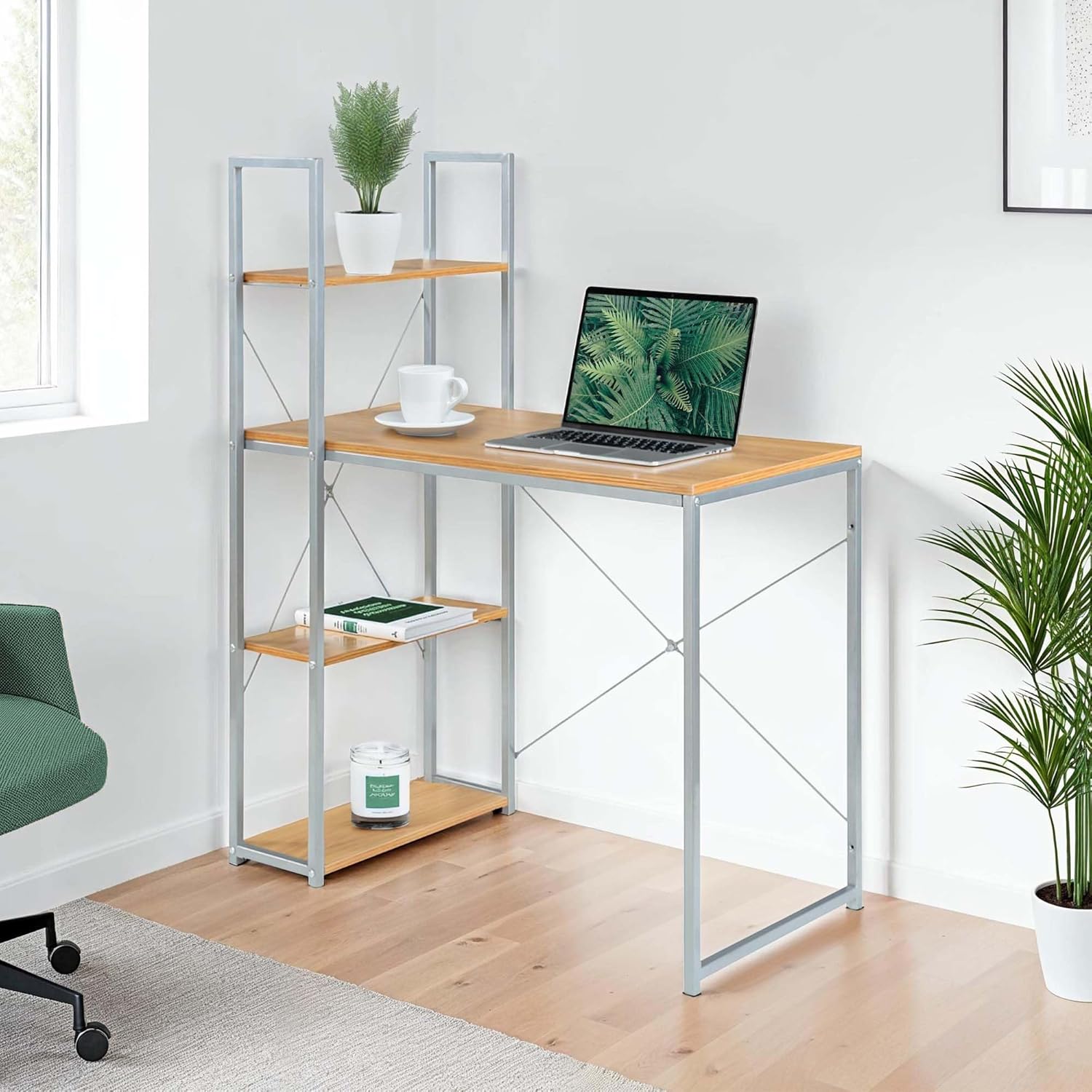 Convenience Concepts Desigsn2Go Office Workstation Desk 36" - Modern, Contemporary Writing Accent with Storage Shelves for Dorm Room & Home Study, Light Oak