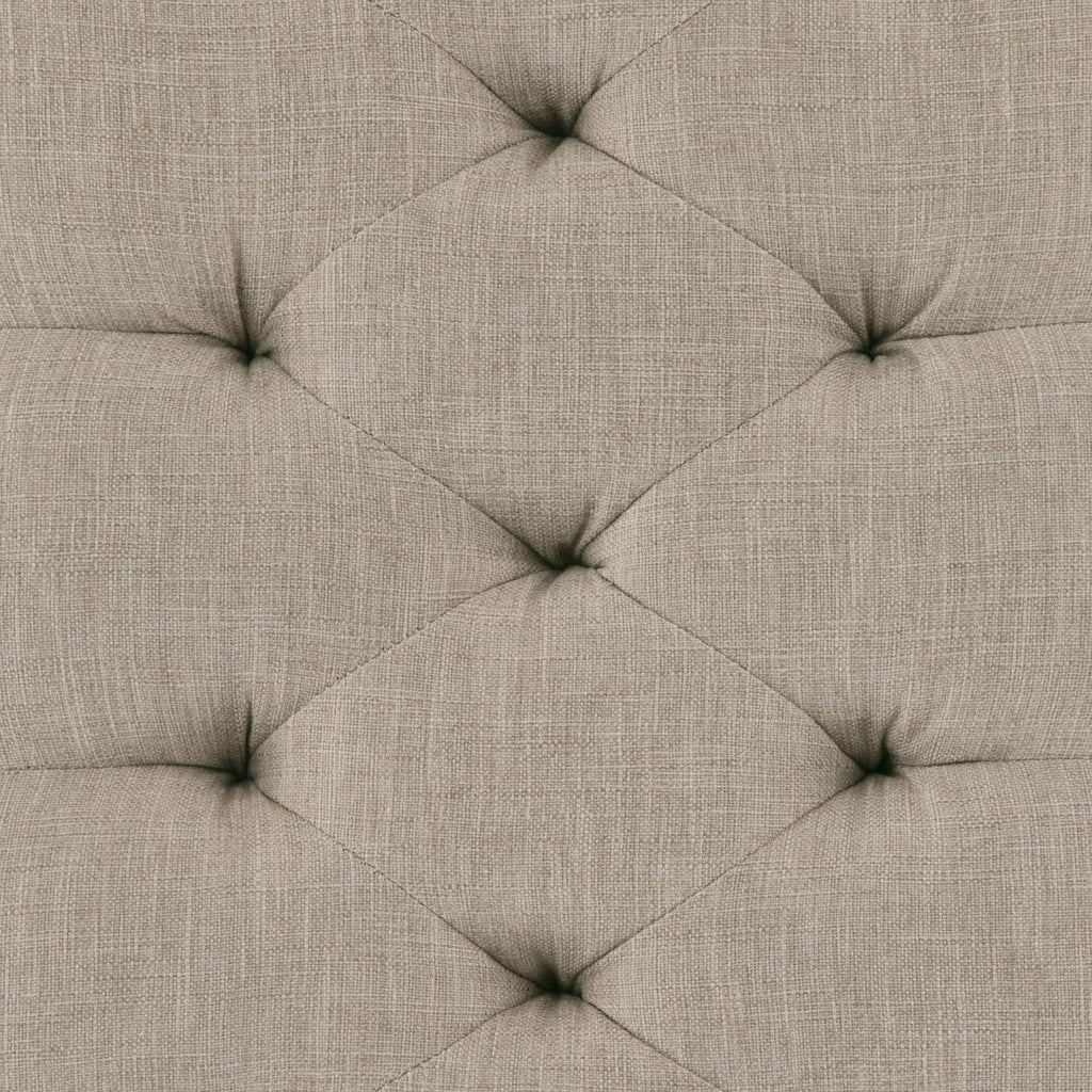 SIMPLIHOME Waverly Tufted Ottoman Bench - 48 inch Wide Upholstered Linen Look Fabric Rectangle Footstool Ottoman in Natural, Traditional Bench for Bedroom, Entryway or Living Room with Carved Legs