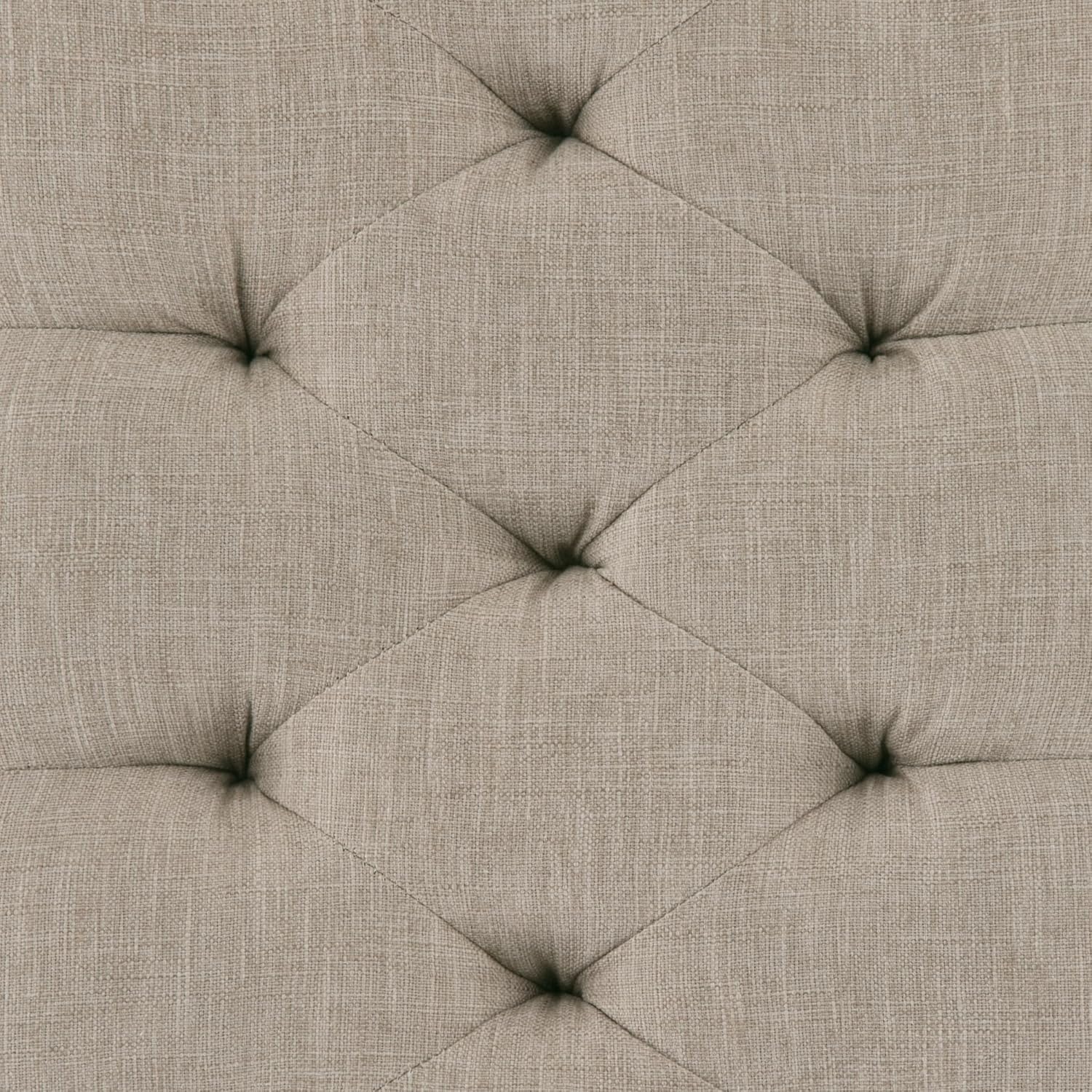 SIMPLIHOME Waverly Tufted Ottoman Bench - 48 inch Wide Upholstered Linen Look Fabric Rectangle Footstool Ottoman in Natural, Traditional Bench for Bedroom, Entryway or Living Room with Carved Legs