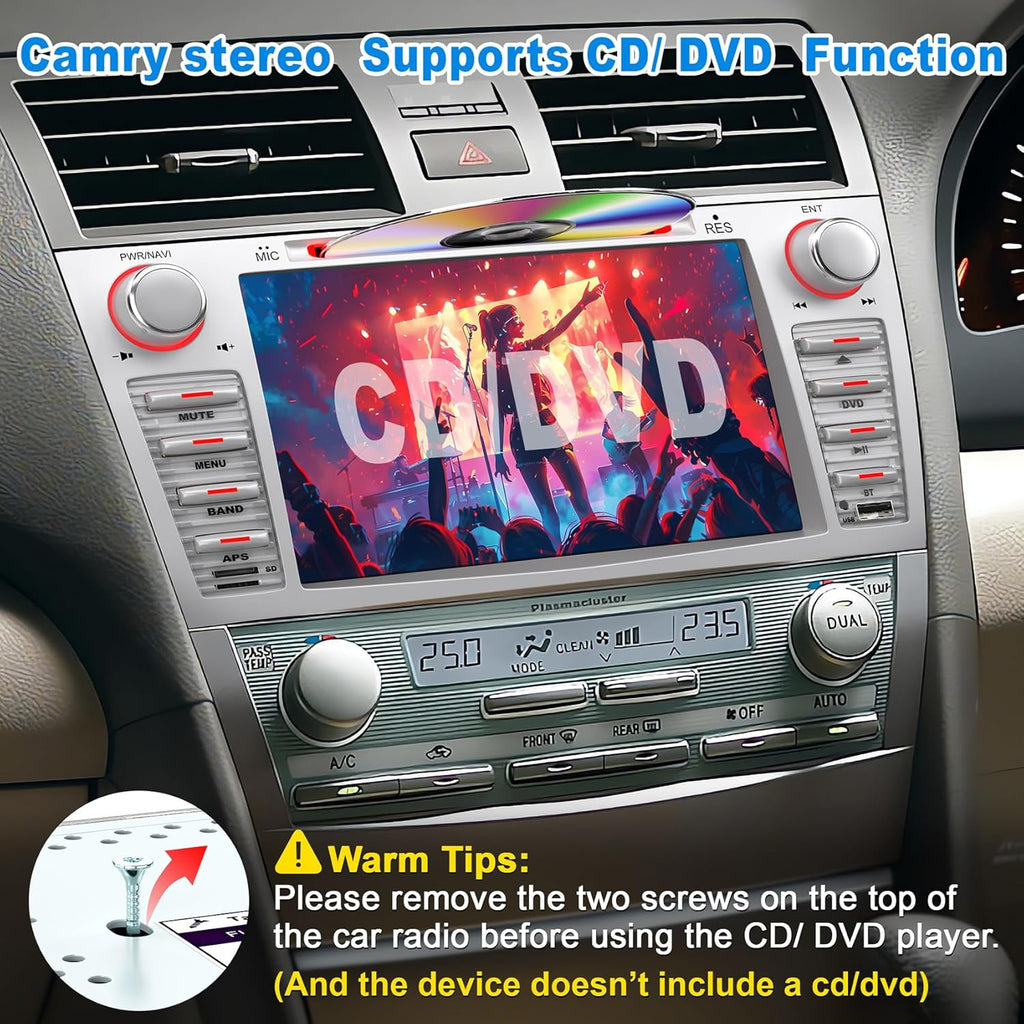 Car Radio for Toyota Camry 2006 2007 2008 2009 2010 2011, 8-inch Touch Screen Car Stereo Support CD/DVD,CarPlay&Android Auto, Bluetooth5.2&Voice Control, Backup Camera& SWC