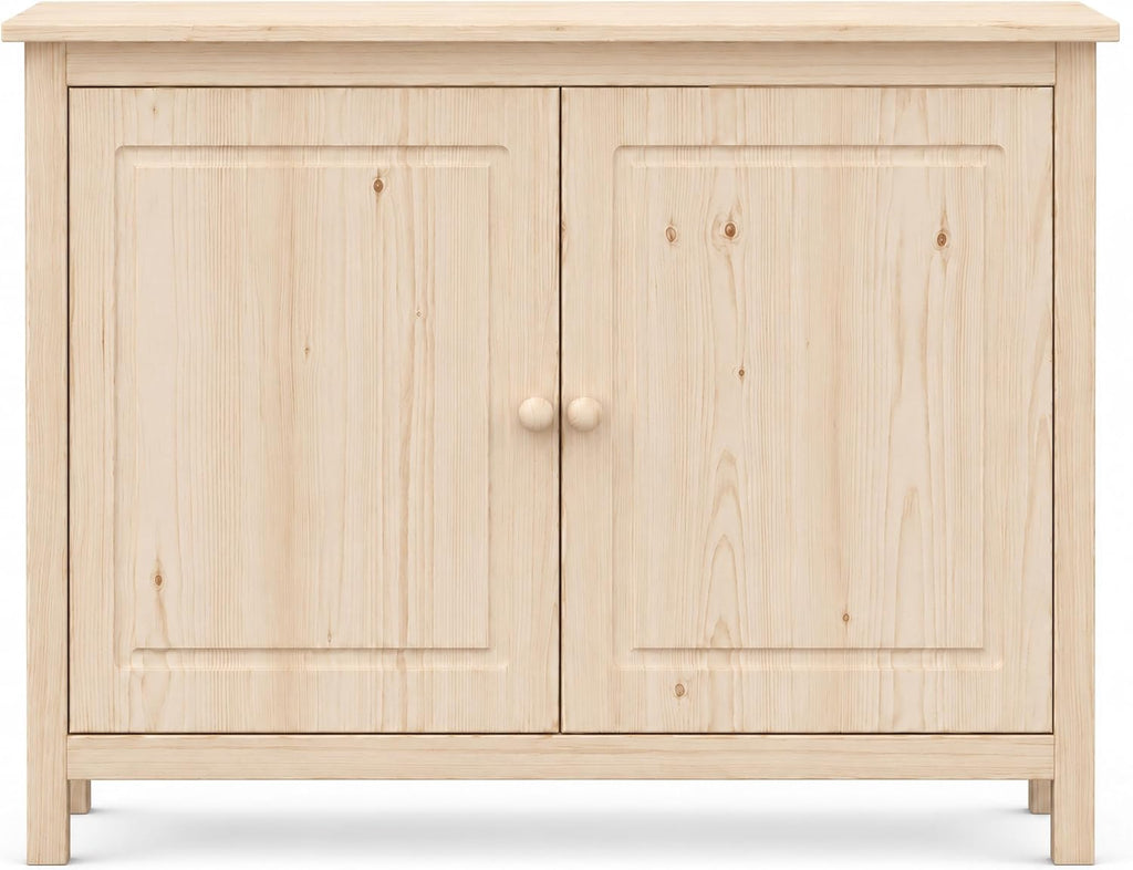 From the Tree Furniture 44" Wide Solid Pine Shaker Sideboard Buffet Cabinet — Natural Unfinished — 2 Doors Adjustable Shelf — No Drawer · Anti-Tip Included — Stain-Ready for Dining Room & Kitchen