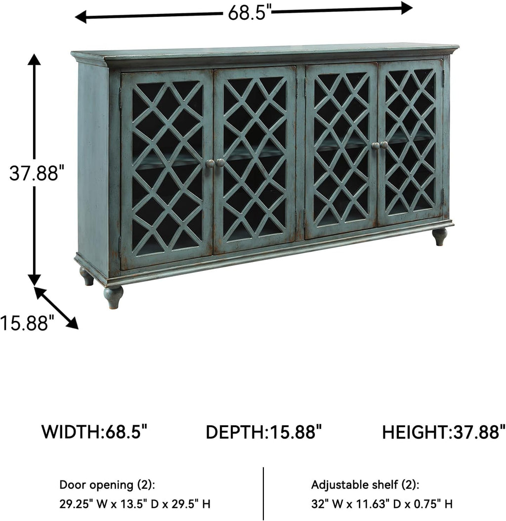 Signature Design by Ashley Mirimyn Vintage 69" 4-Door Accent Cabinet with Mirrored Glass and 2 Adjustable Shelves, Antique Blue