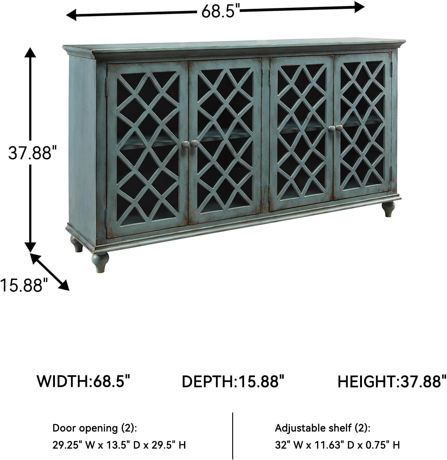 Signature Design by Ashley Mirimyn Vintage 69" 4-Door Accent Cabinet with Mirrored Glass and 2 Adjustable Shelves, Antique Blue