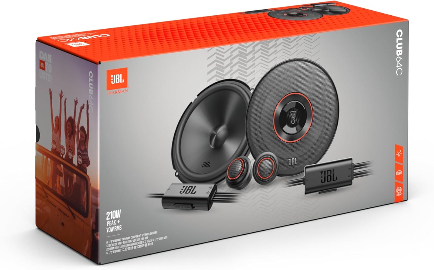 JBL Club 64C - 6-1/2" (160mm) Two-Way Component Speaker System, 70W RMS, 210W Peak, Sensitivity (@ 2.83V): 92dB, Frequency Response: 55Hz – 20kHz, Nominal Impedance: 3.0 ohms