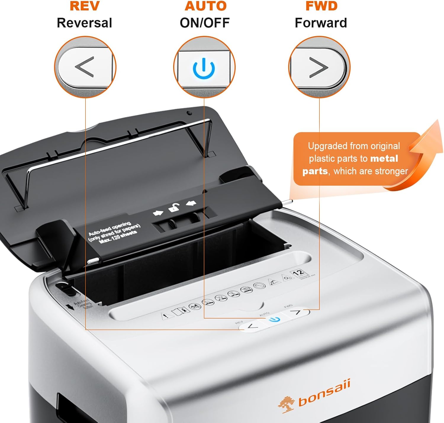 Bonsaii Paper Shredder for Office, 120-Sheet Autofeed Heavy Duty Shredder for Home Office Use, 30 Minutes/Micro Cut/P-4 High Security Level/6 Gallon Large Bin