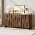 Vabches Fluted Buffet Cabinet with Storage, 3D Ripple Pattern Doors and Curved Edges, Modern Sideboard for Kitchen, Entryway, 4 Doors & Adjustable Shelf, Walnut, 57.9" W