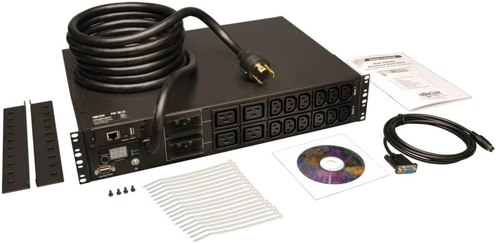 Tripp Lite Monitored PDU, 30A, 16 Outlets (12-C13 and 4-C19), 208/240V, L6-30P, 12 ft. Cord, 2U Rack-Mount Power (PDUMNH30HV),Black