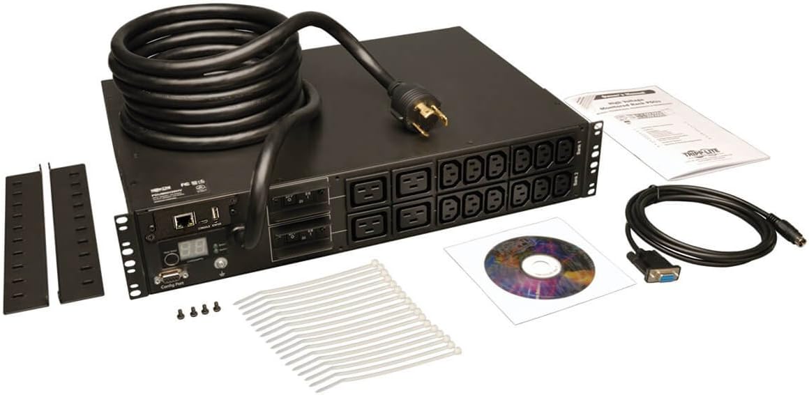 Tripp Lite Monitored PDU, 30A, 16 Outlets (12-C13 and 4-C19), 208/240V, L6-30P, 12 ft. Cord, 2U Rack-Mount Power (PDUMNH30HV),Black