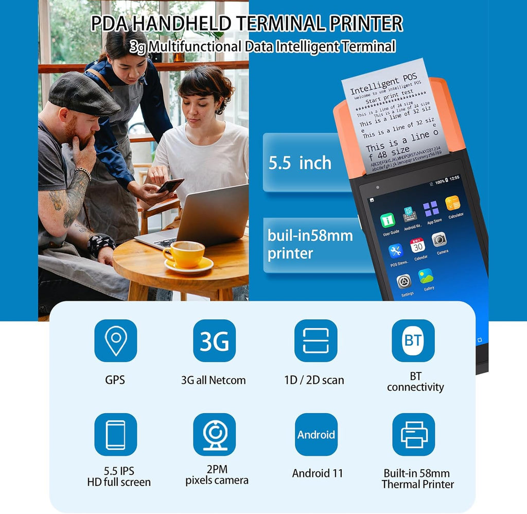 Bisofice Android 11.0 Barcode Scanner 2D 1D Handheld POS Terminal 5.5-inch Touchscreen PDA Scanner 2MP Camera for Warehouse Inventory Logistics Retail POS System