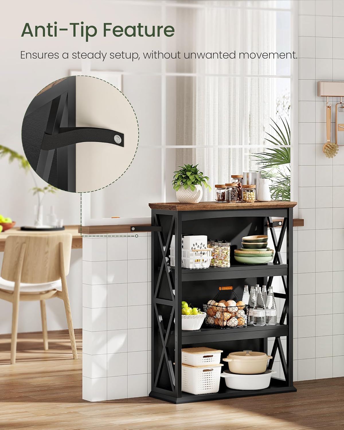 CHOEZON 4-Tier Bookcase, 42.9" Floor Standing Organizer Shelf, Corner Book Stand, Metal Frame, for Study, Bedroom, Living Room, Black and Walnut TSJ01BL