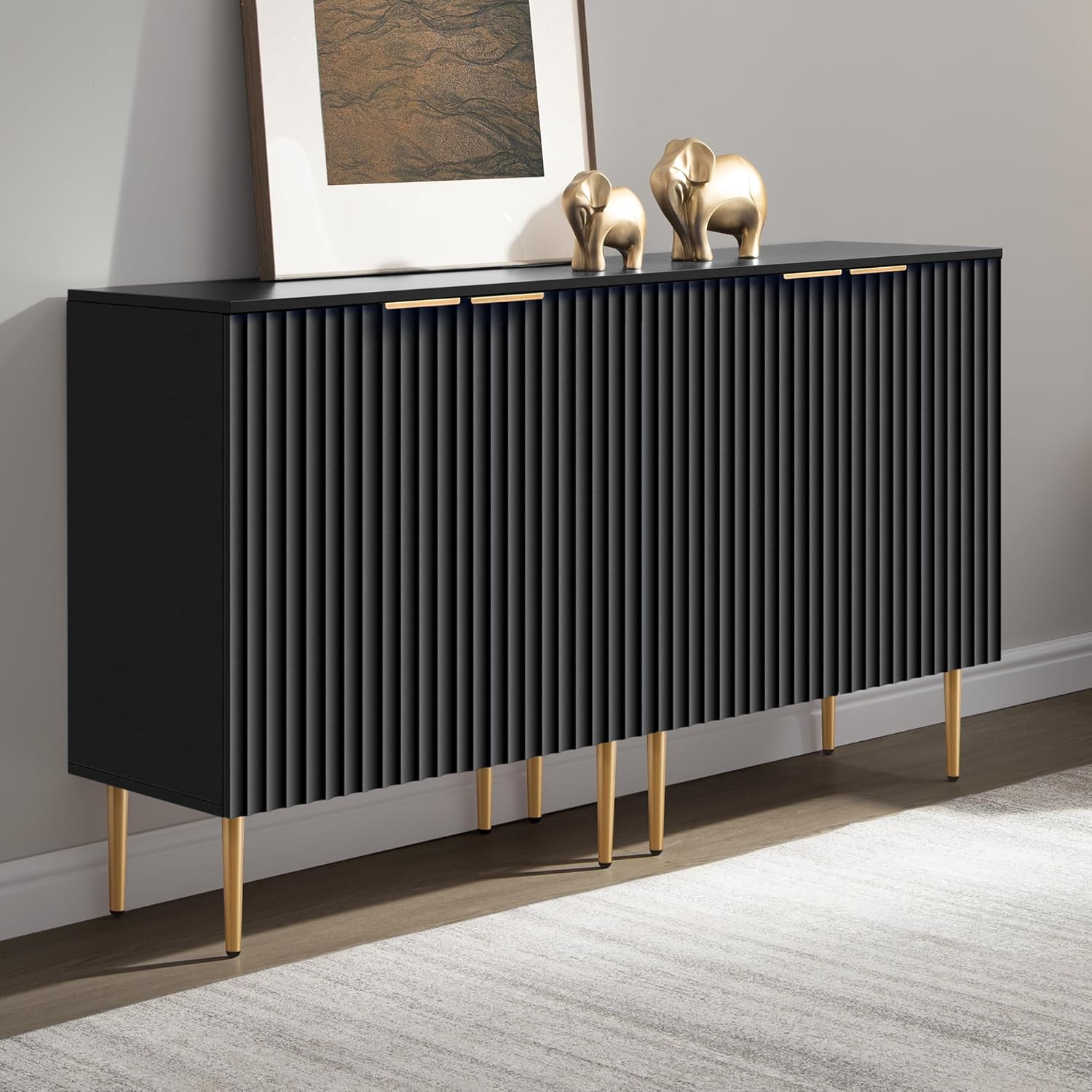 SICOTAS 57" Modern Sideboard Buffet Cabinet - Elegant Storage Credenza with 4 Doors & Adjustable Shelf, Space-Saving Console Coffee Bar Table for Entryway, Kitchen, Living Room or Hallway