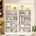 Merax 83.4" Tall Bookcase,Modern 5-Tier Decorative Bookshelf 2-Piece Set with Extra LED Light Strip & Adjustable Shelves,Storage Cabinet with Open Display for Home Office,Living Room,Kitchen,White