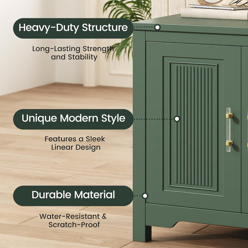 Jocoevol 55" Buffet Cabinet with Storage, Modern Fluted Door Design Sideboard Buffet Cabinet with Adjustable Shelf, Coffee Bar Station for Kitchen, Dining Room, Green