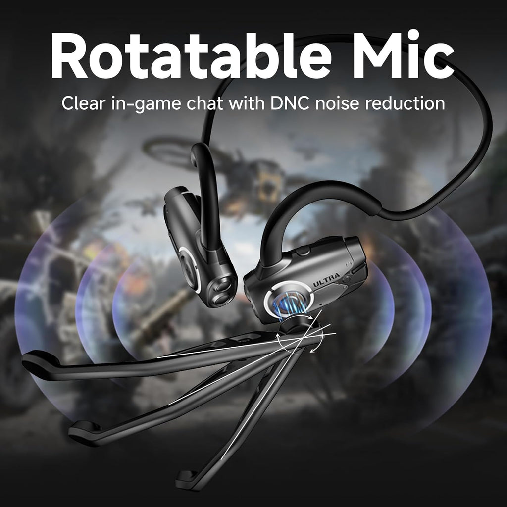Open Ear Gaming Headphones, Dual-Mode Wireless, BT6.0/2.4GHz, Ultra-Low Latency for Daily, Workout & Gaming, Detachable Mic, 20H Battery, Fast Charge, for PS5/PS4/Switch/PC/Mobile – Black