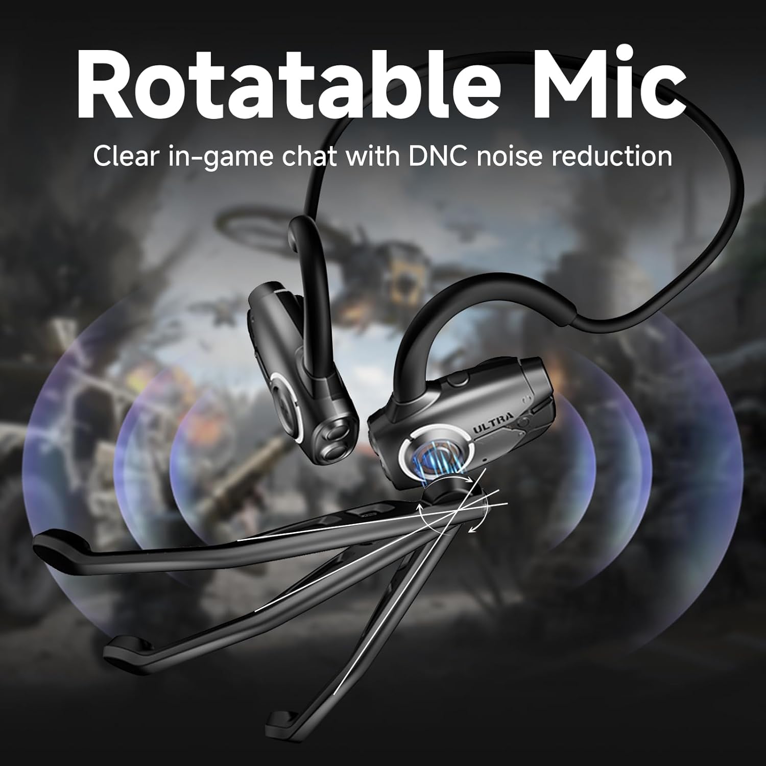 Open Ear Gaming Headphones, Dual-Mode Wireless, BT6.0/2.4GHz, Ultra-Low Latency for Daily, Workout & Gaming, Detachable Mic, 20H Battery, Fast Charge, for PS5/PS4/Switch/PC/Mobile – Black