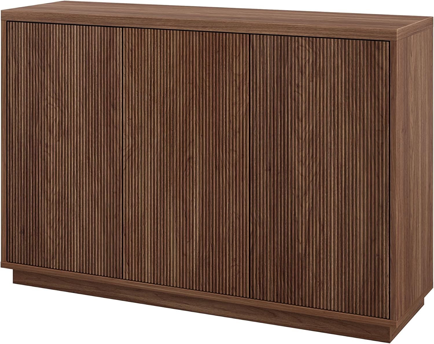 Henn&Hart 47.5'' Fluted Sideboard Buffet Cabinet, Ribbed Modern Wooden Credenza with 3 Doors, Adjustable Shelves, and Cable Management Cut-Outs for Dining Room, Kitchen or Living Room, Satin Walnut