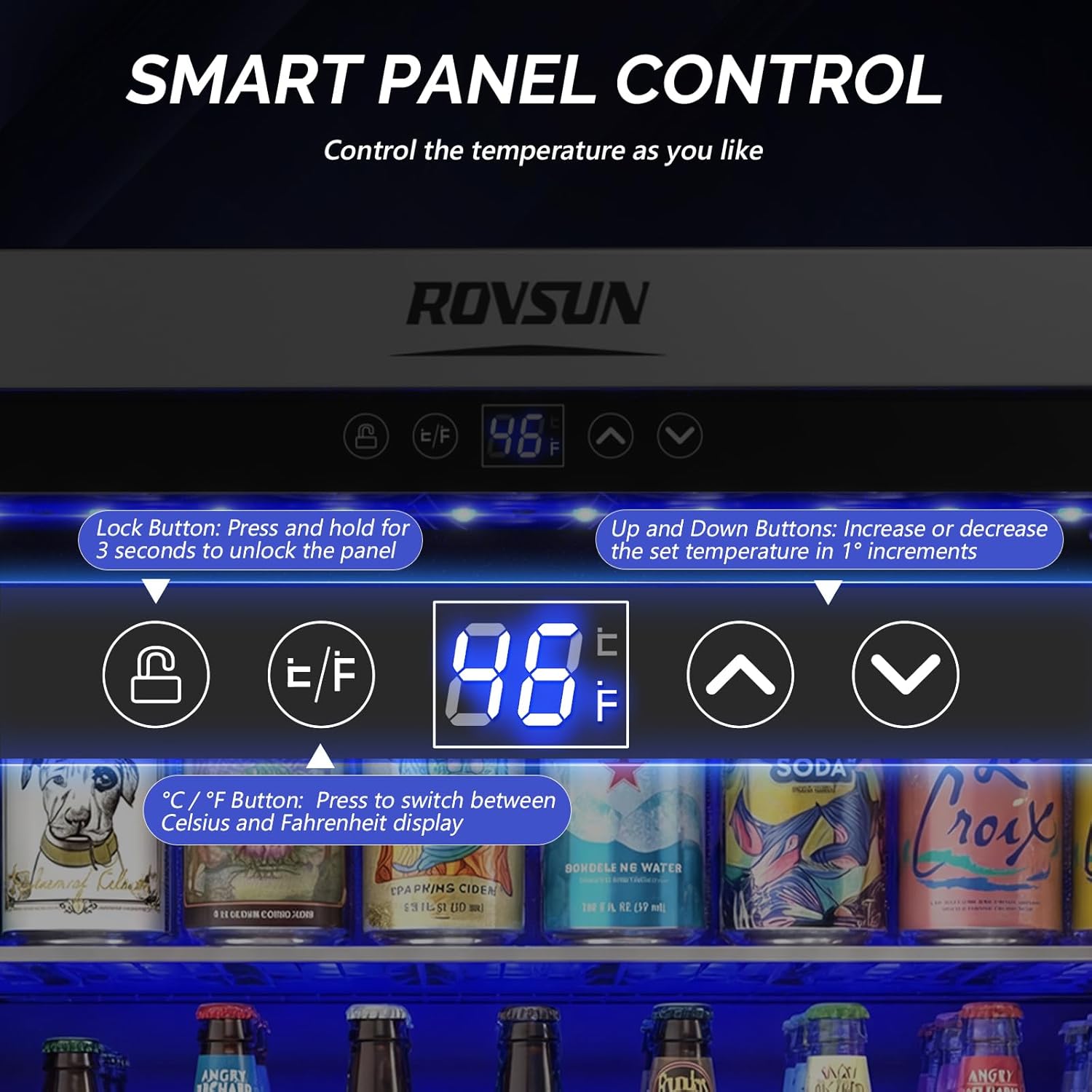 ROVSUN 24'' Beverage Refrigerator Cooler with Touch Panel & Adjustable Shelf, Undercounter Beverage and Wine Cooler Refrigerator for Soda Beer, Built-in or Freestanding for Home Office Kitchen or Bar